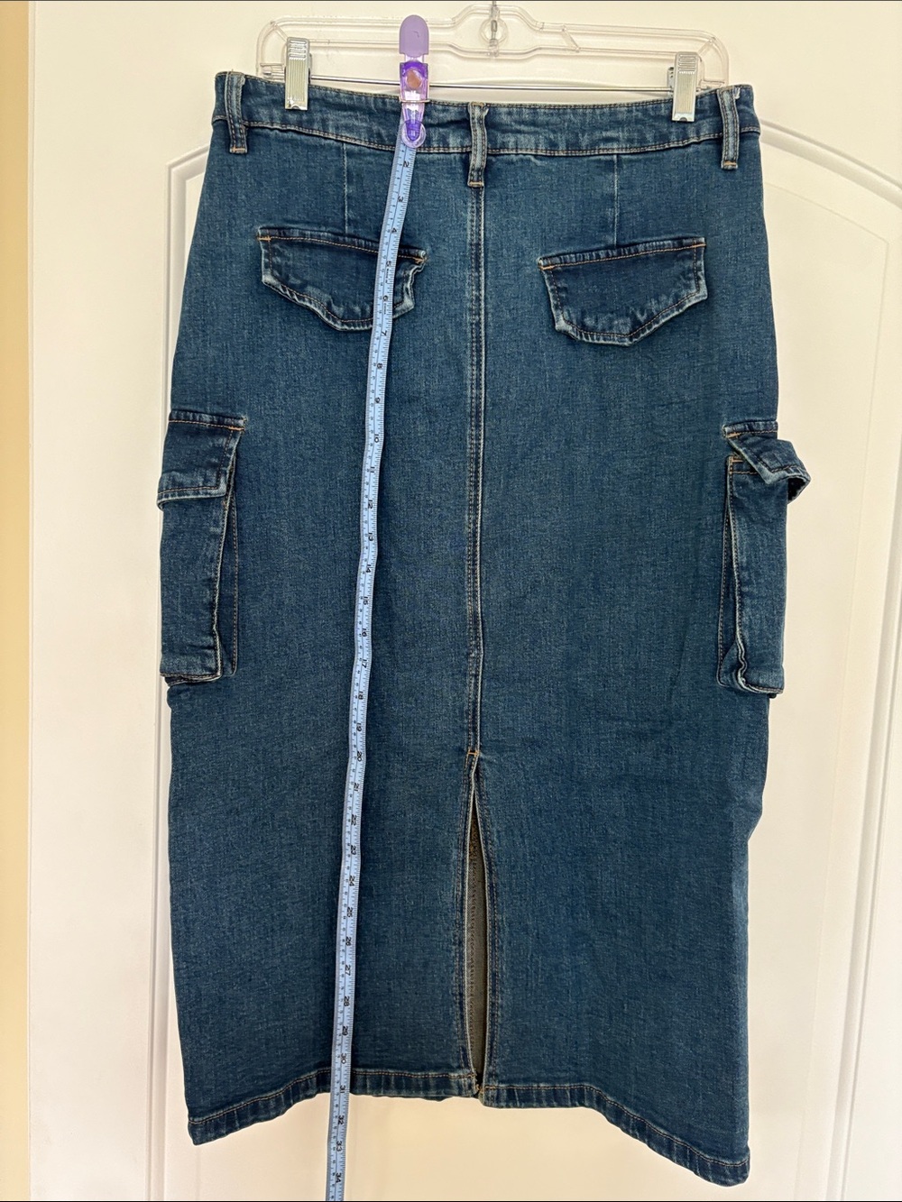 Denim Cargo Pocket Midi Skirt - Blue - Picture 4 of 7